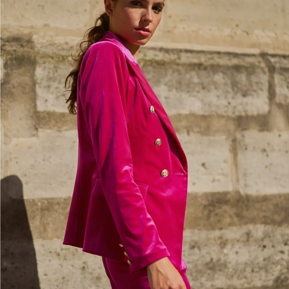 323. Magenta Velvet Blazer - Picture 3 of 3